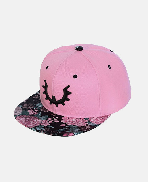 Floral Printed Snapback W/ Leather Visor PINK